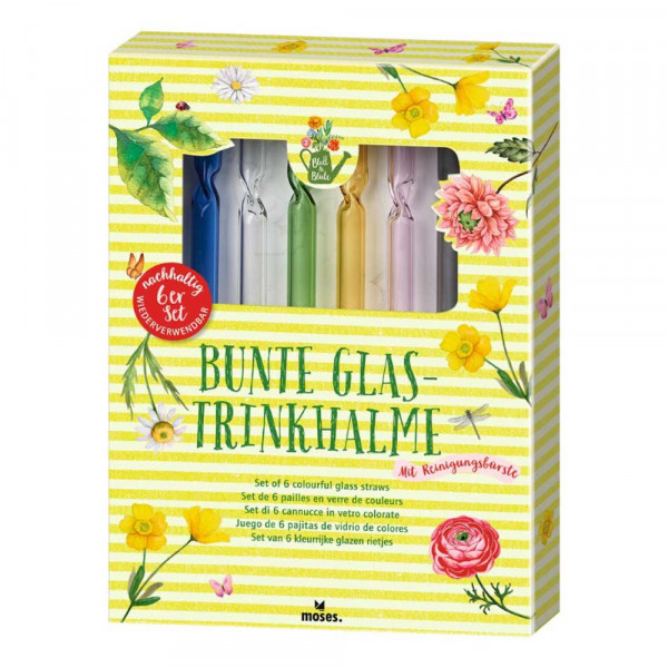 Blatt & Blüte | Bunte Glas-Trinkhalme 6er Set