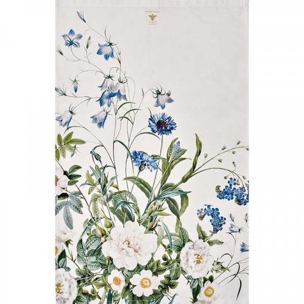 Geschirrhandtuch aus Biobaumwolle - blau-weißer Blumengarten